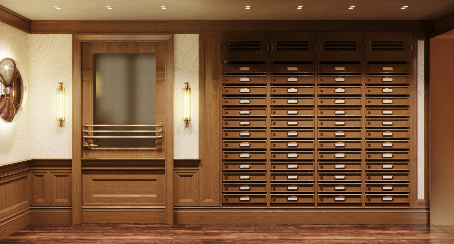 Jefferson Arms Residences mailboxes rendering