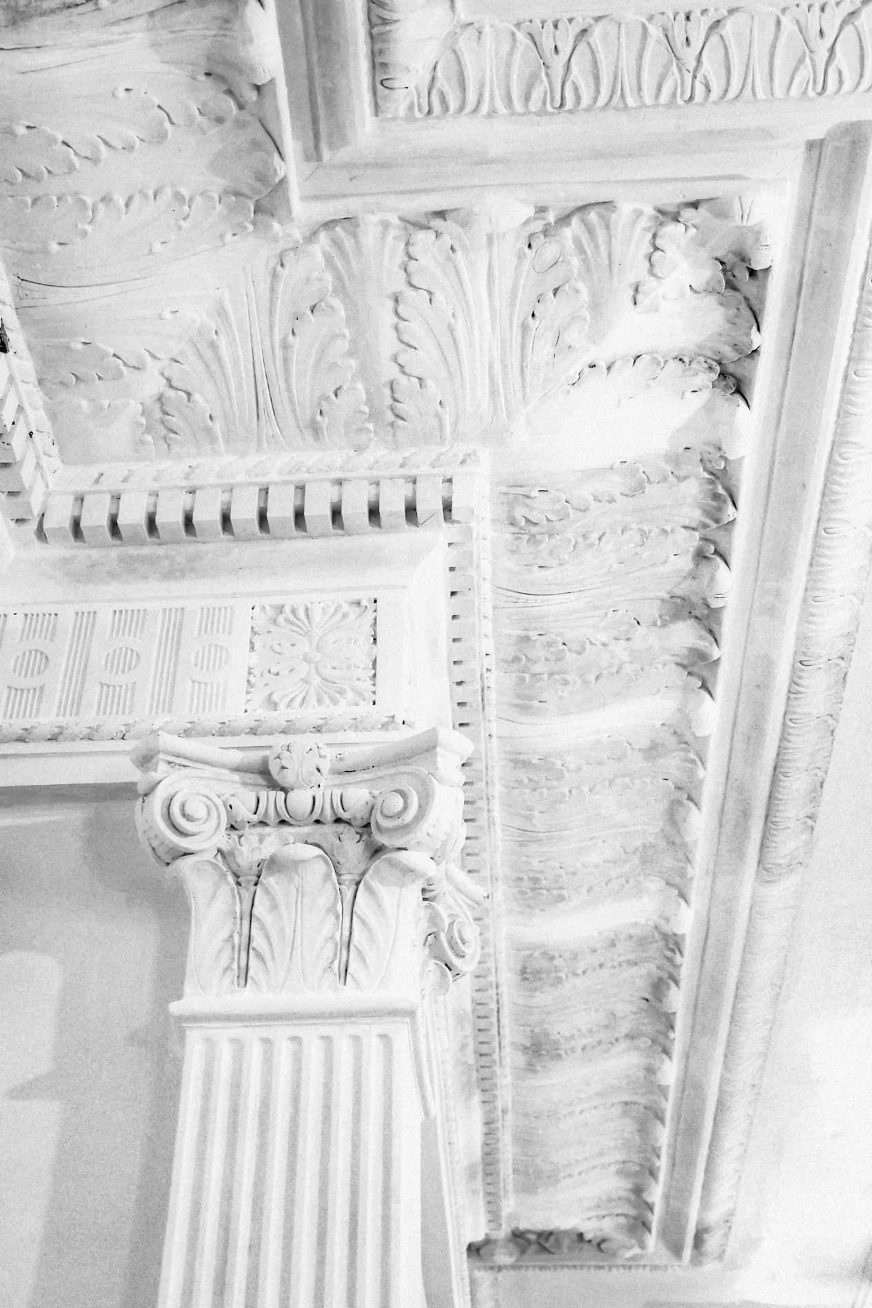 Black and white photo of interior