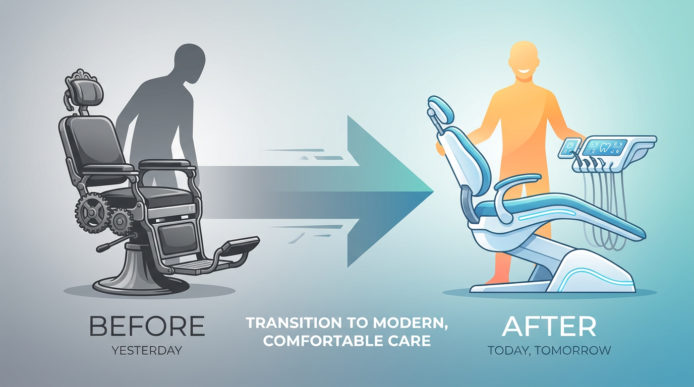 Minimal-text infographic: A simple diagram showing a transition.