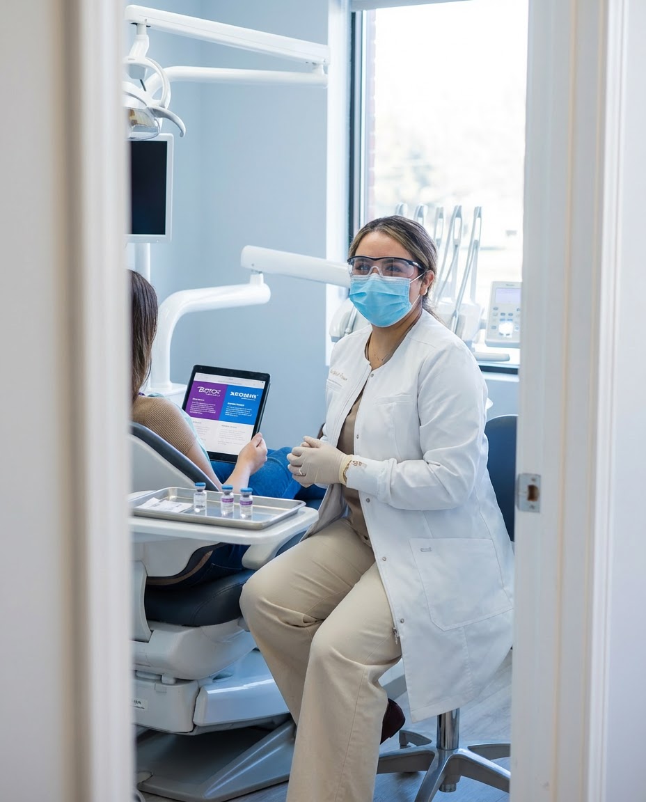 Dentist discusses clear aligner treatment options with a patient.