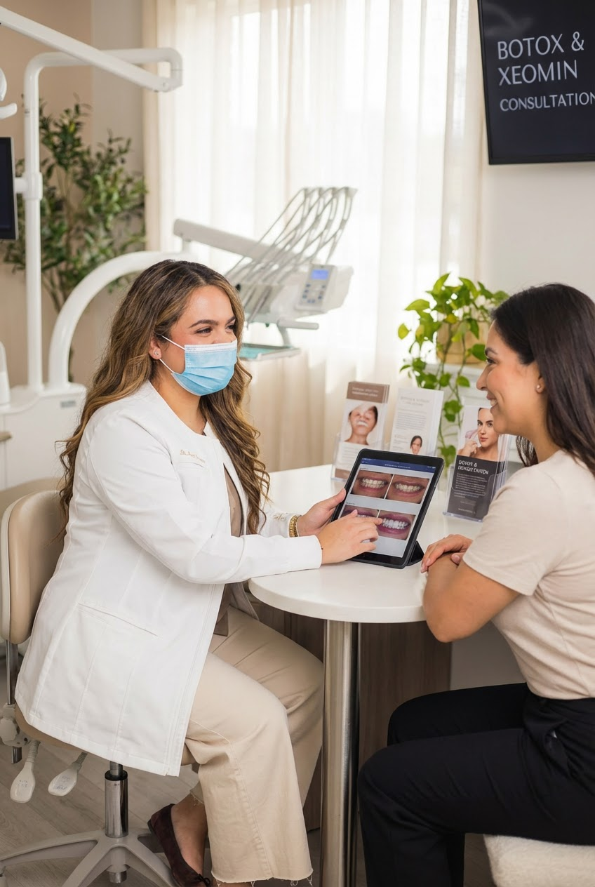 Dr. Alex Franco discusses Botox and Xeomin treatment with a patient at Method Modern Dentistry in Alpharetta, GA.