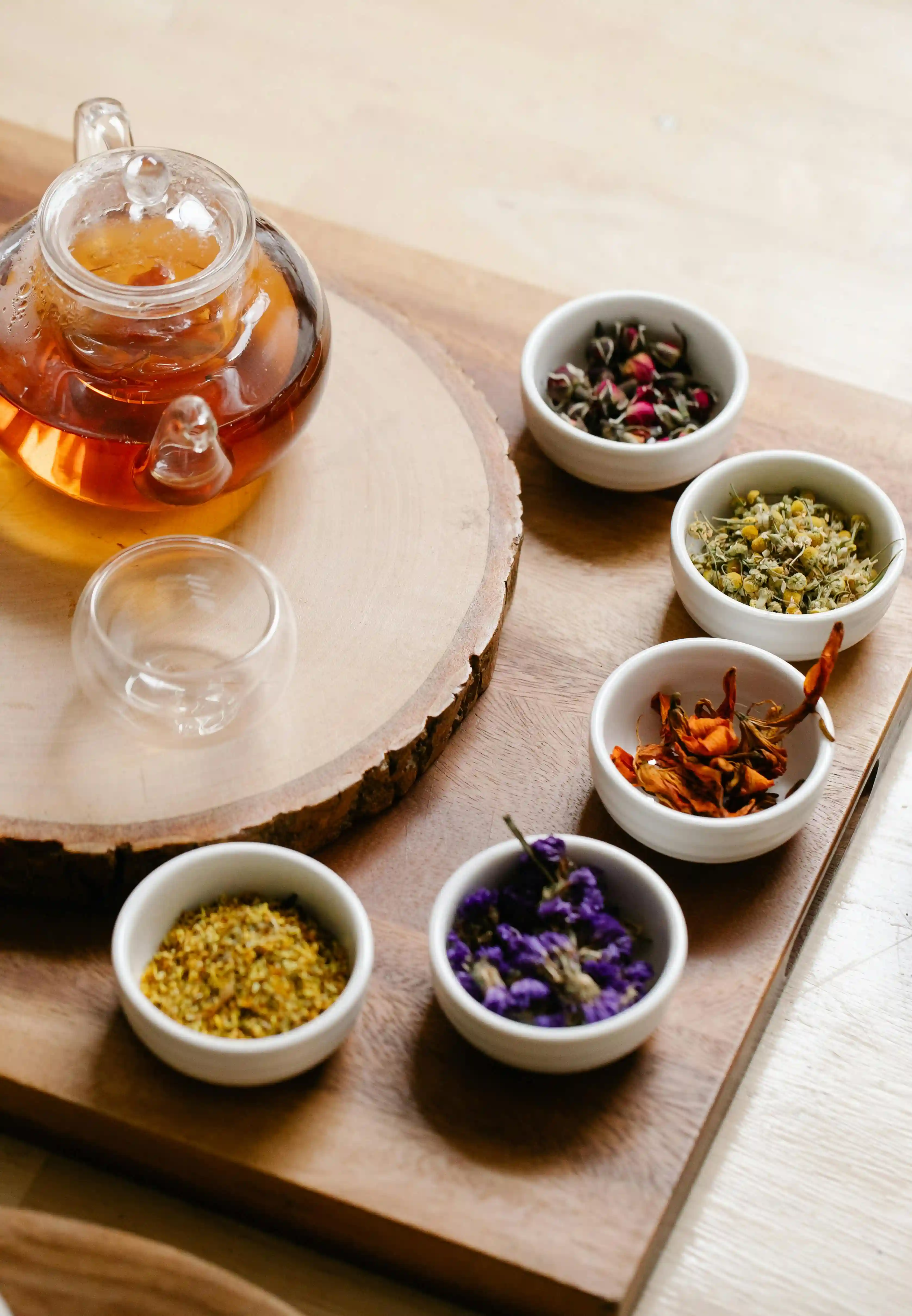 Assorted herbal teas used for biohacking purposes.