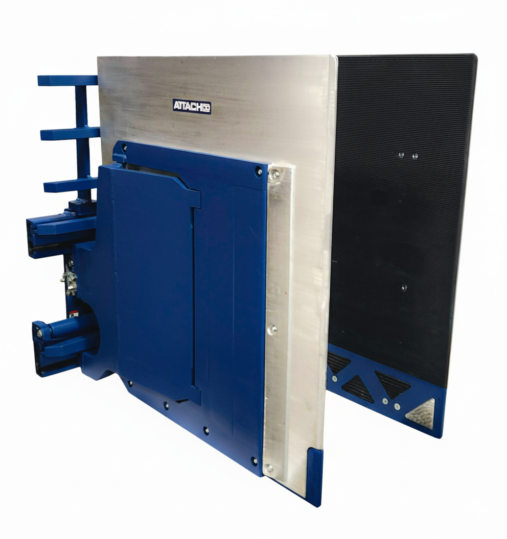 Carton clamp forklift attachments from Attachco—perfect for handling boxes, appliances, and pallet-less loads. Available used, reconditioned, or for rent.