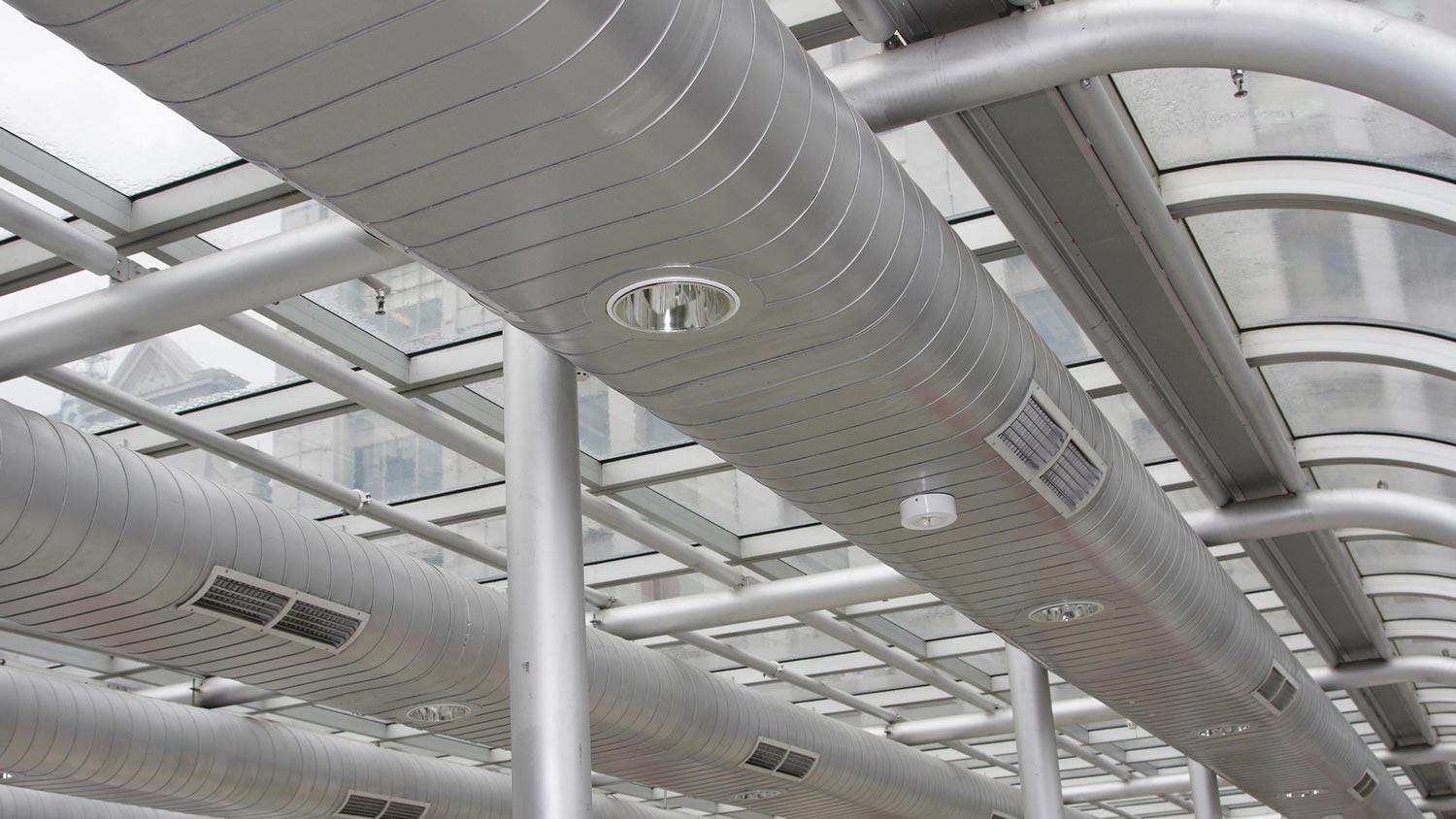 Commercial HVAC ductwork installation inside modern building