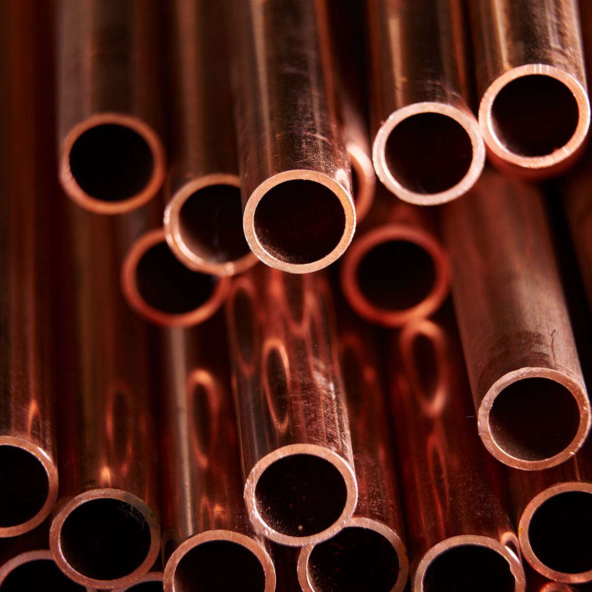 Close-up of copper piping used in commercial plumbing installation