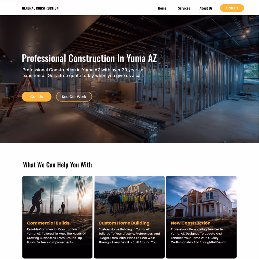 Screenshot of a custom website design for a small business.