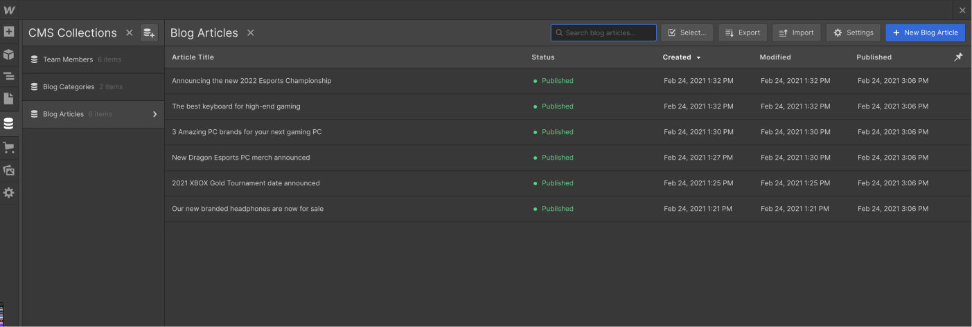 CMS Collection - eSports Webflow Template
