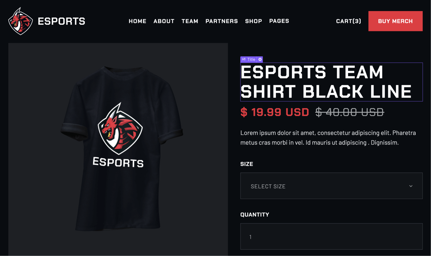 eCommerce Page - eSports Webflow Template