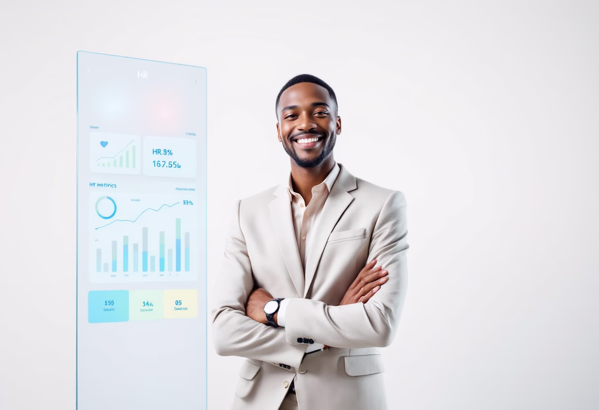 image of business professional reviewing analytics (for a hr tech)