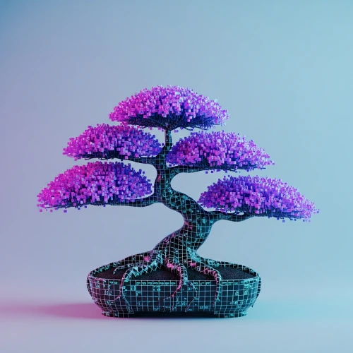 Digital transformation and growth bonsai tree with wireframe design representing web development and business growth
