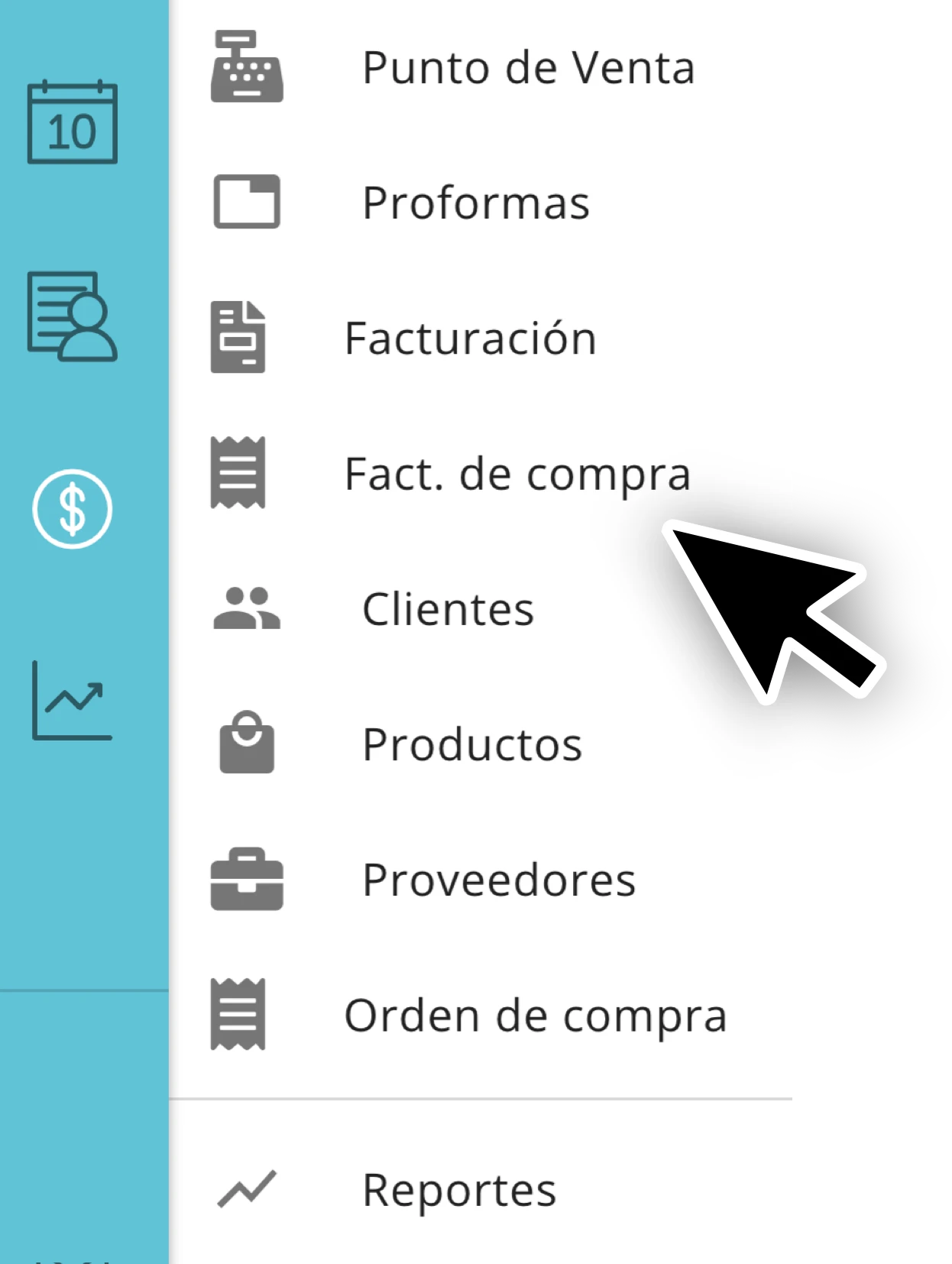 Menú de facturación electrónica de HuliPractice