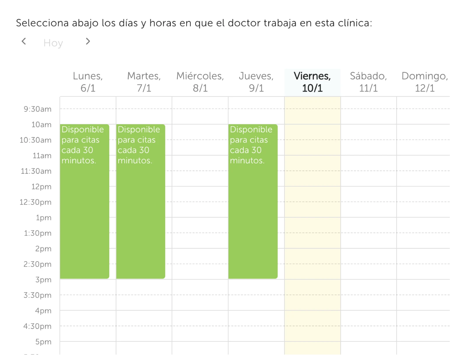 Espacios libres de agenda médica online para clínicas