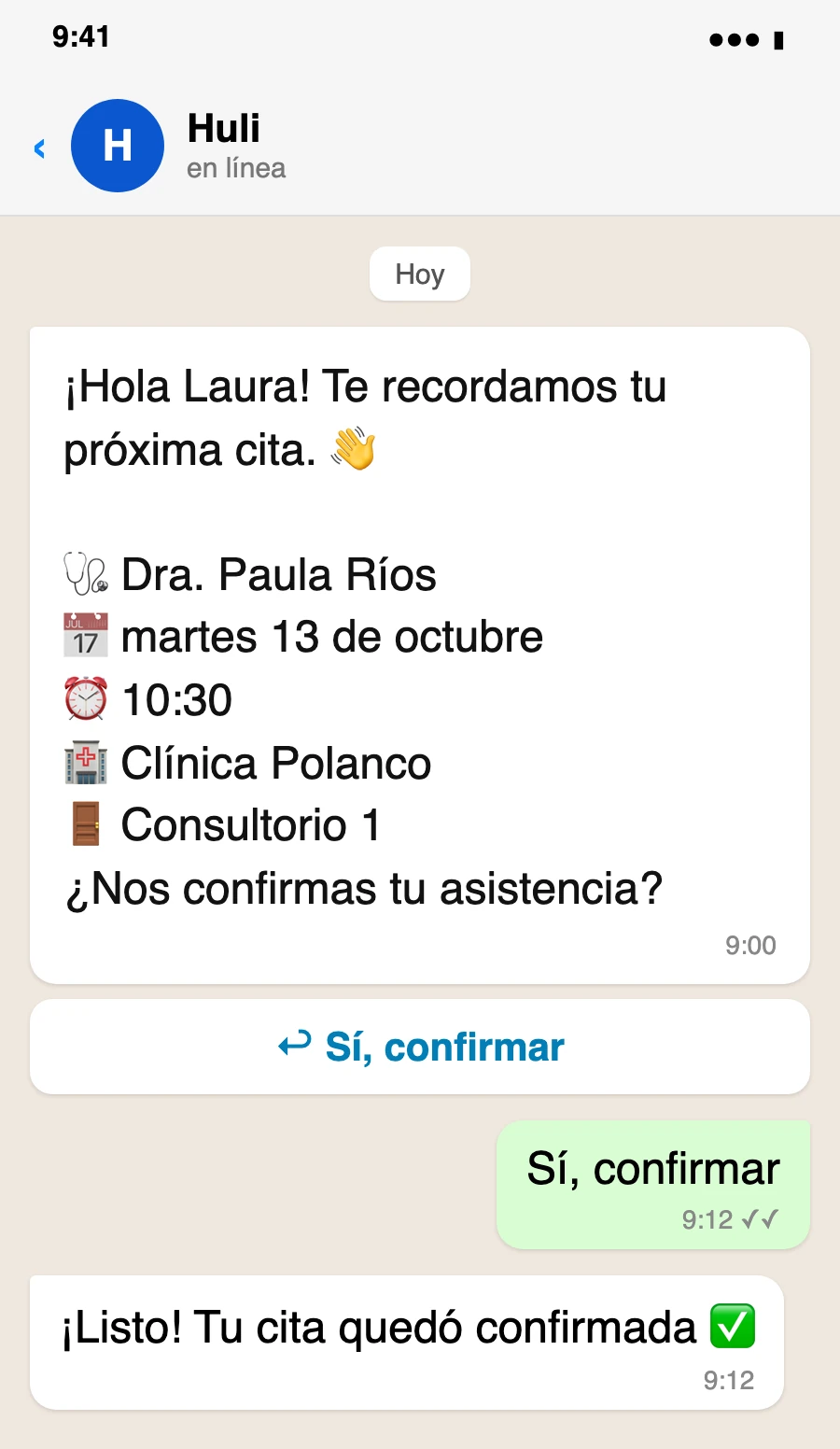 Recordatorio de cita médica de un doctor en México