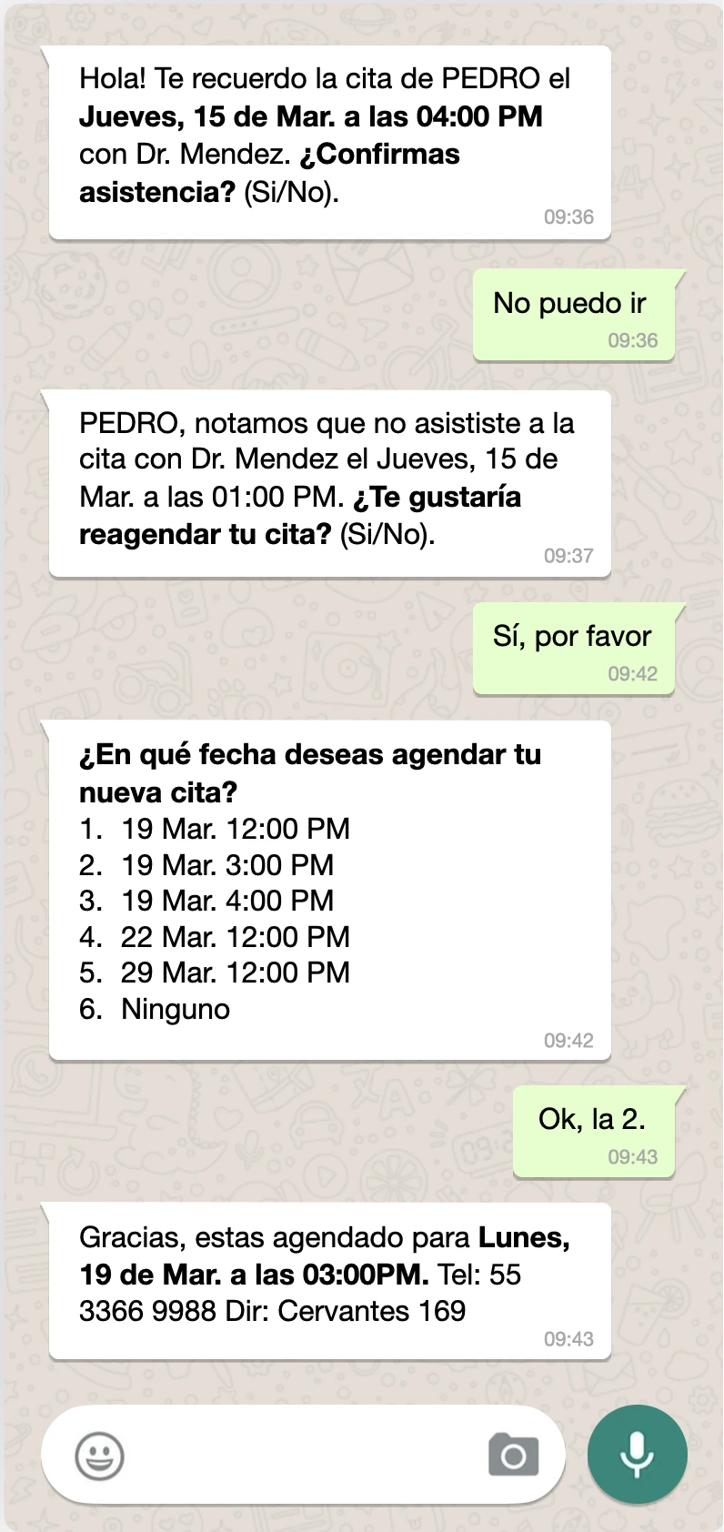 Conversación de un paciente con un médico por Whatsapp usando Inteligencia Artificial