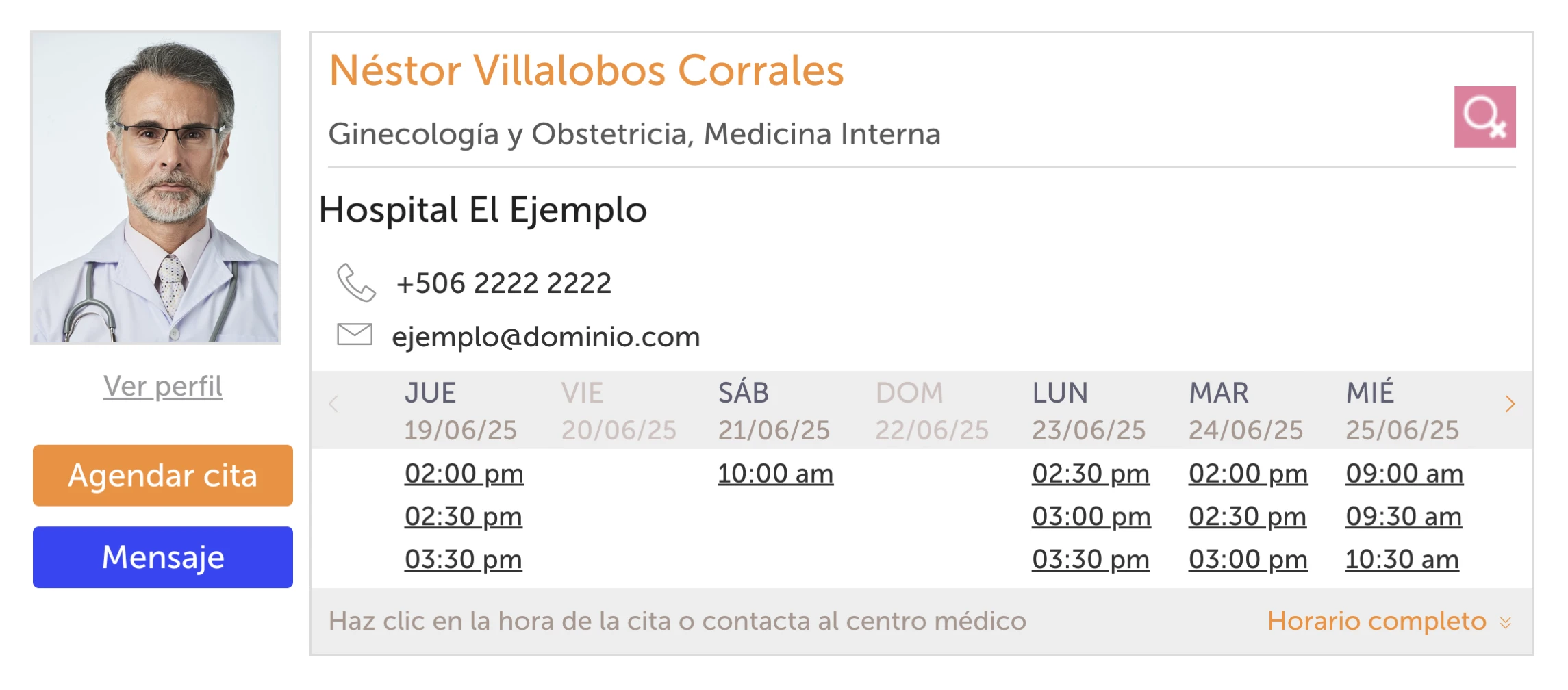 Perfil médico y agenda médica