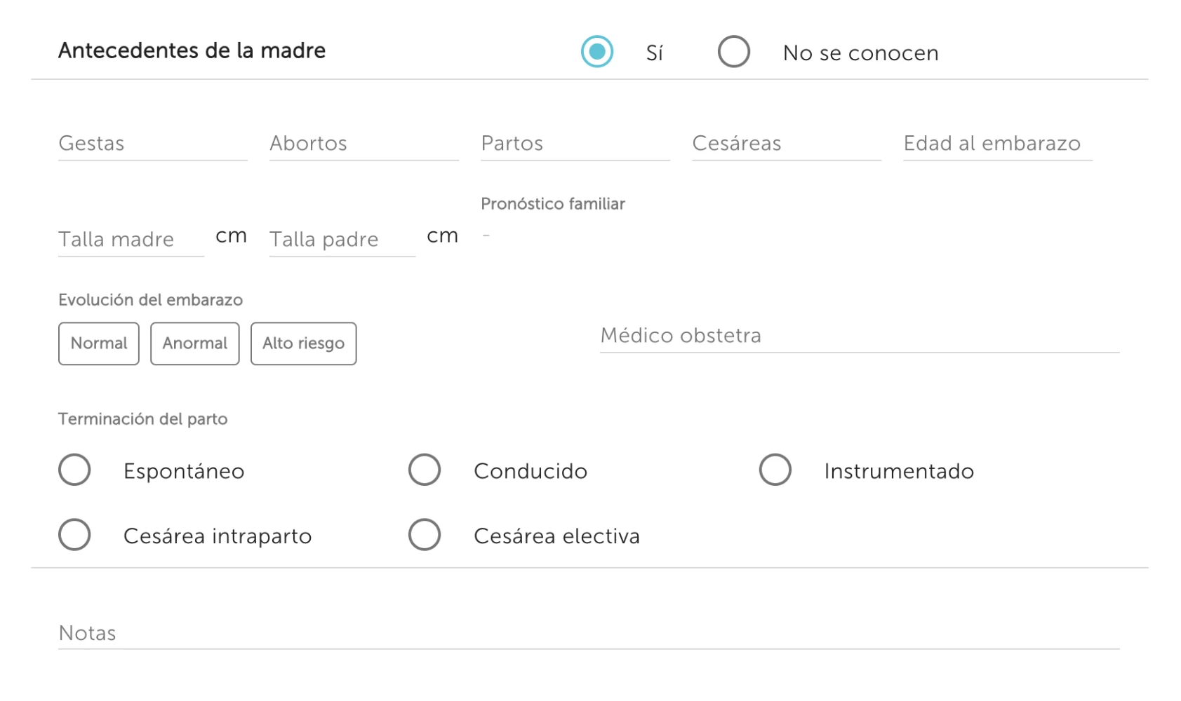 Antecedentes de la madre