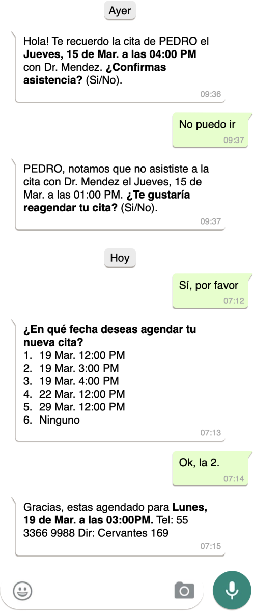 Conversación de un paciente con un médico por Whatsapp usando Inteligencia Artificial