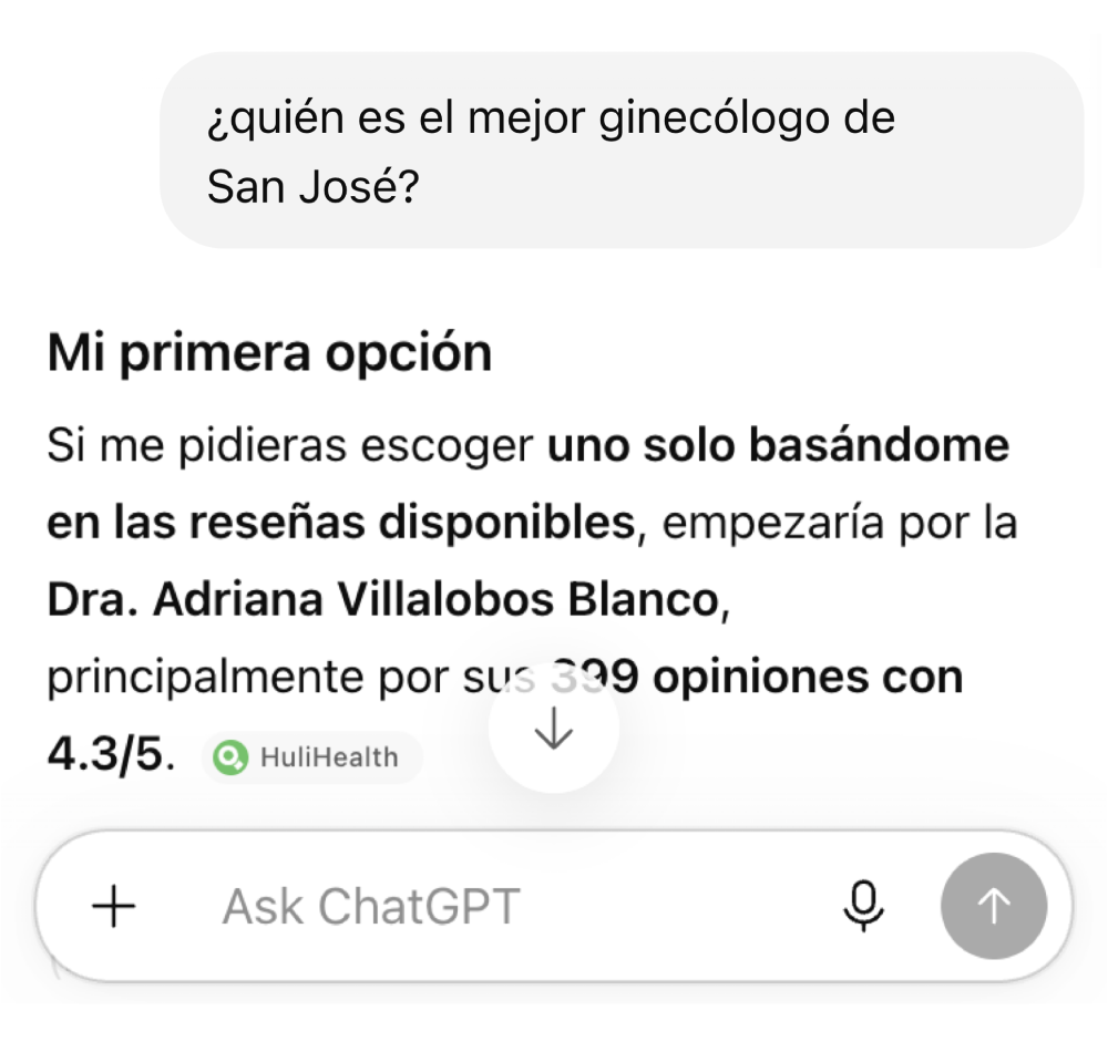 Resultados de un ginecólogo en ChatGPT