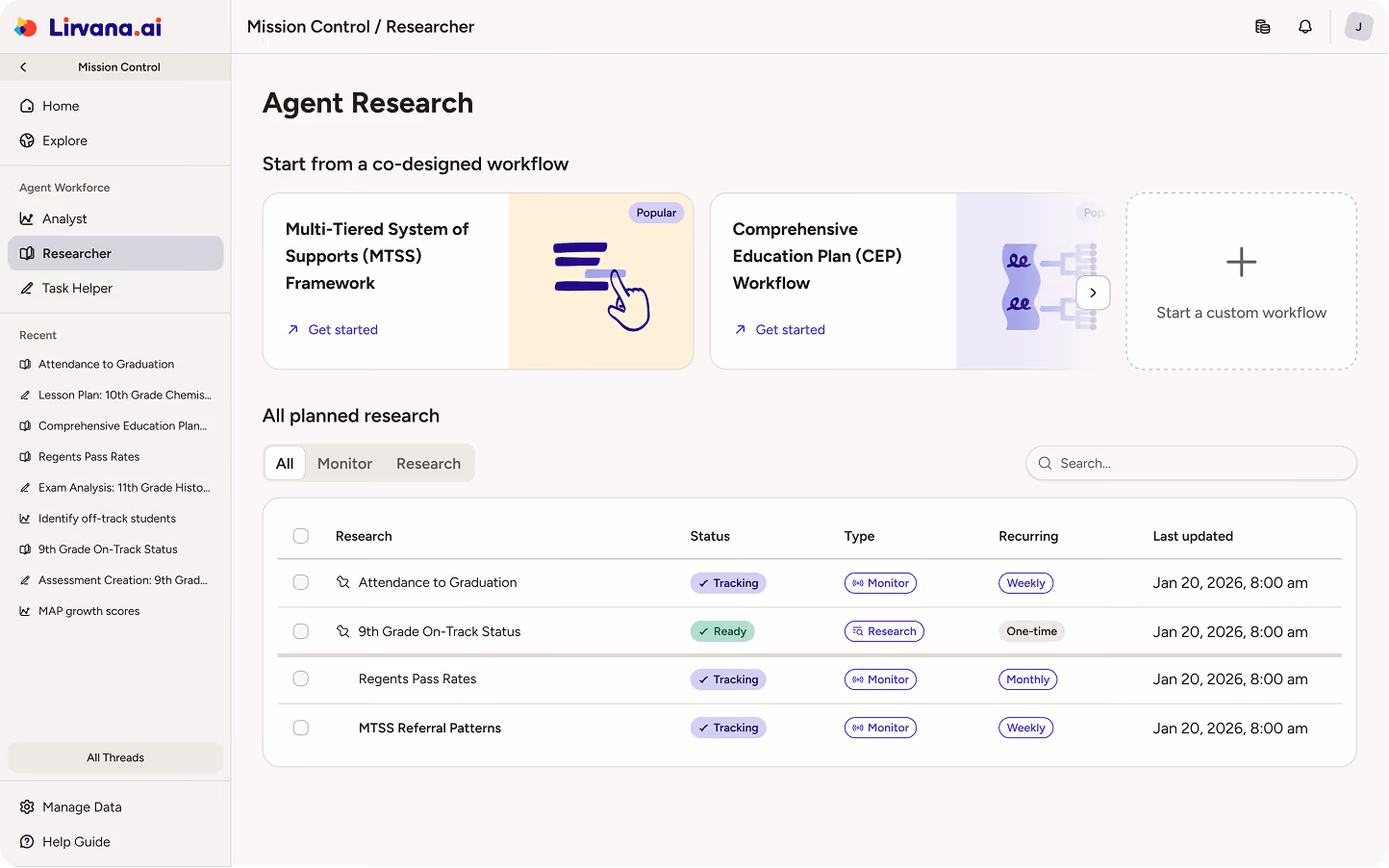 Lirvana Mission Control — Researcher