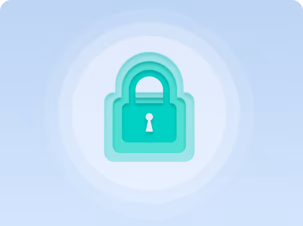 Green padlock icon centered on a blue background with circular gradient rings, symbolizing security or privacy.