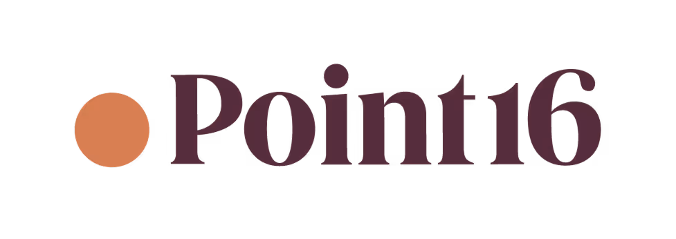 Point16 company logo with a rust-colored dot to the left of the text.