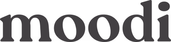The word 'moodi' written in a bold, serif font with a clean design.