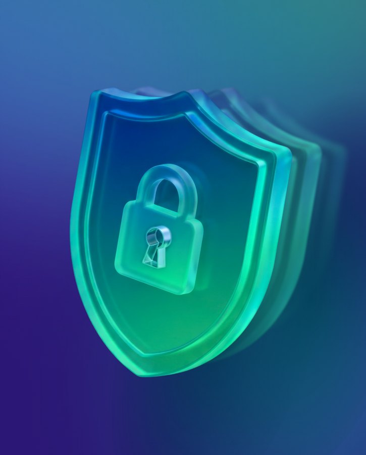 Glowing teal shield with a padlock, representing funds held securely in trust.
