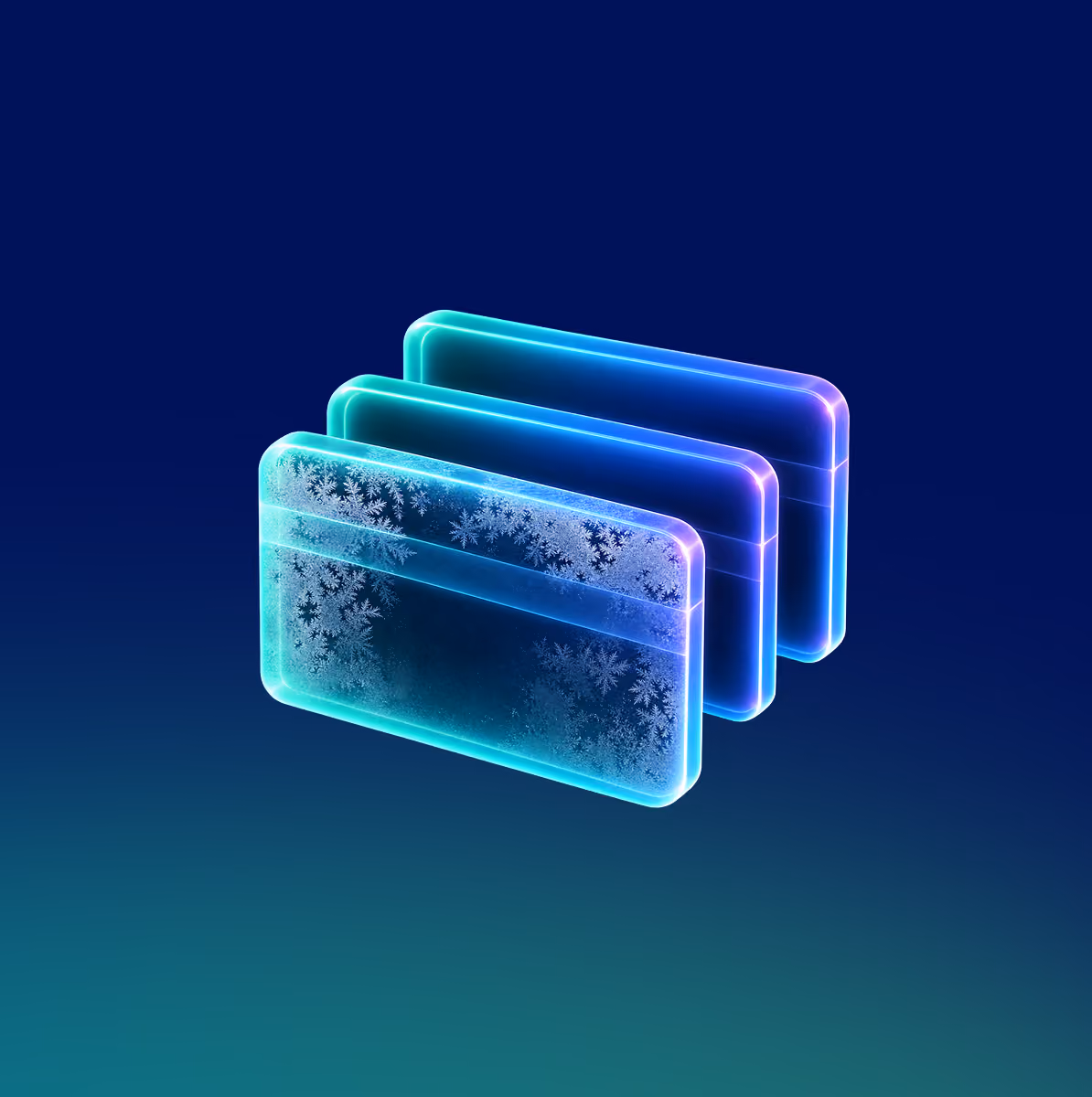 Glowing magnifying glass icon on a dark blue gradient tile.