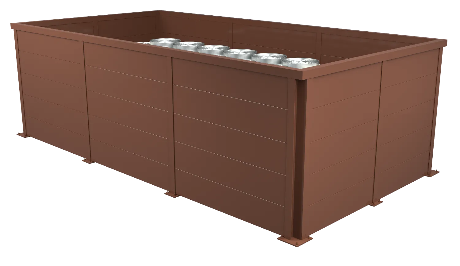 Brown rectangular metal enclosure surrounding multiple cylindrical silver chiller units.