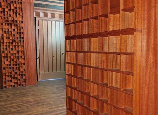 ScatterBox 2-D acoustical diffuser by Kinetics Noise Control, solid wood diffuser with quasi-random well depths for hemispherical sound scattering.