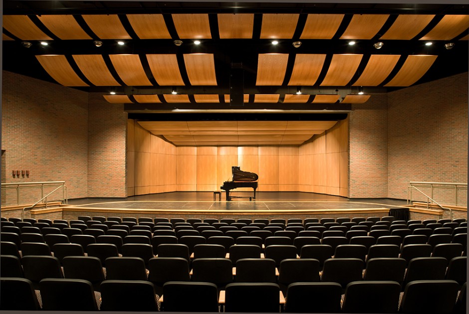 Sonata Acoustic Shell by StageRight spring-assist hinge panel deployment detail.
