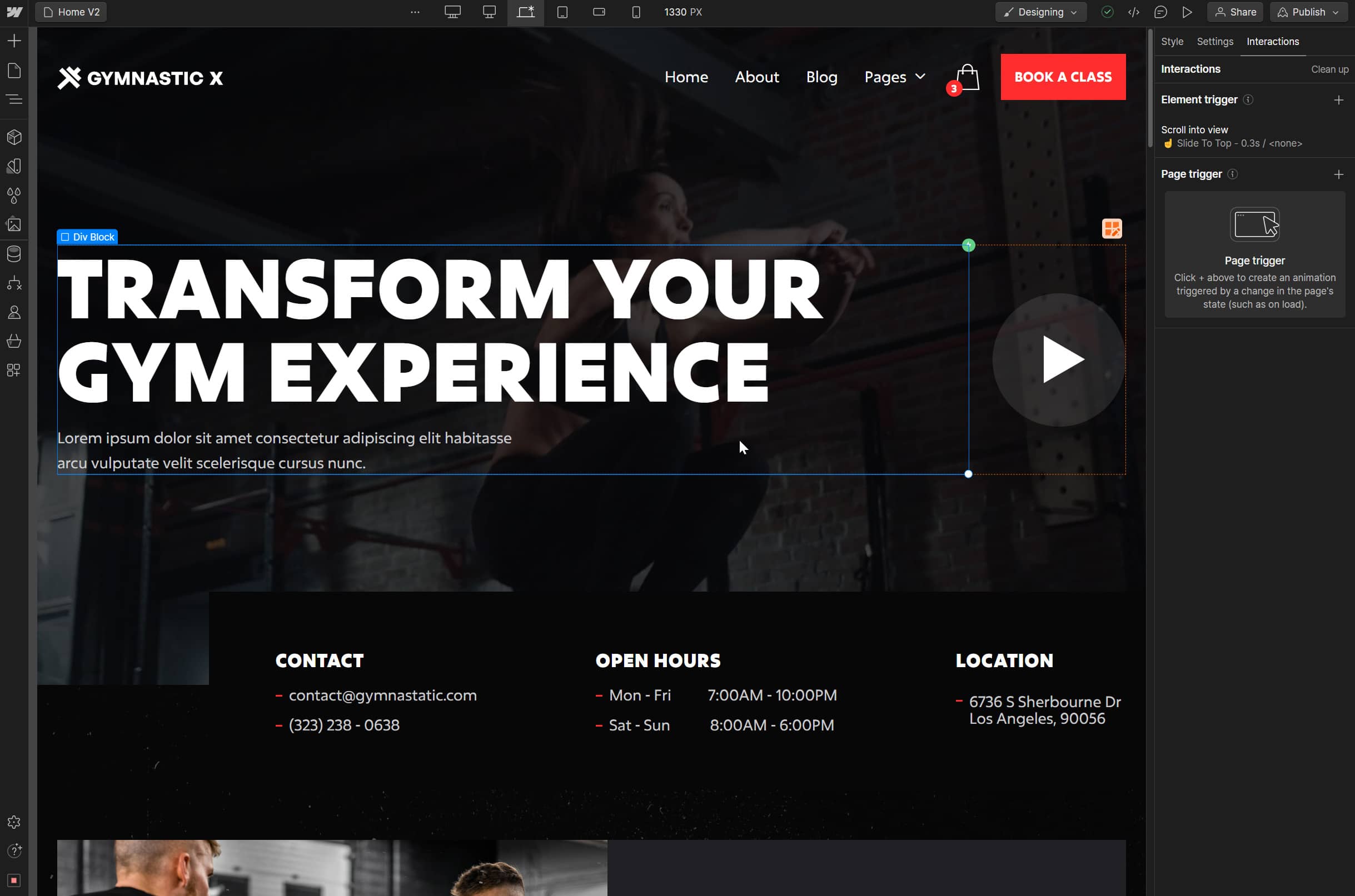 Interactions - Gymnastic X Webflow Template