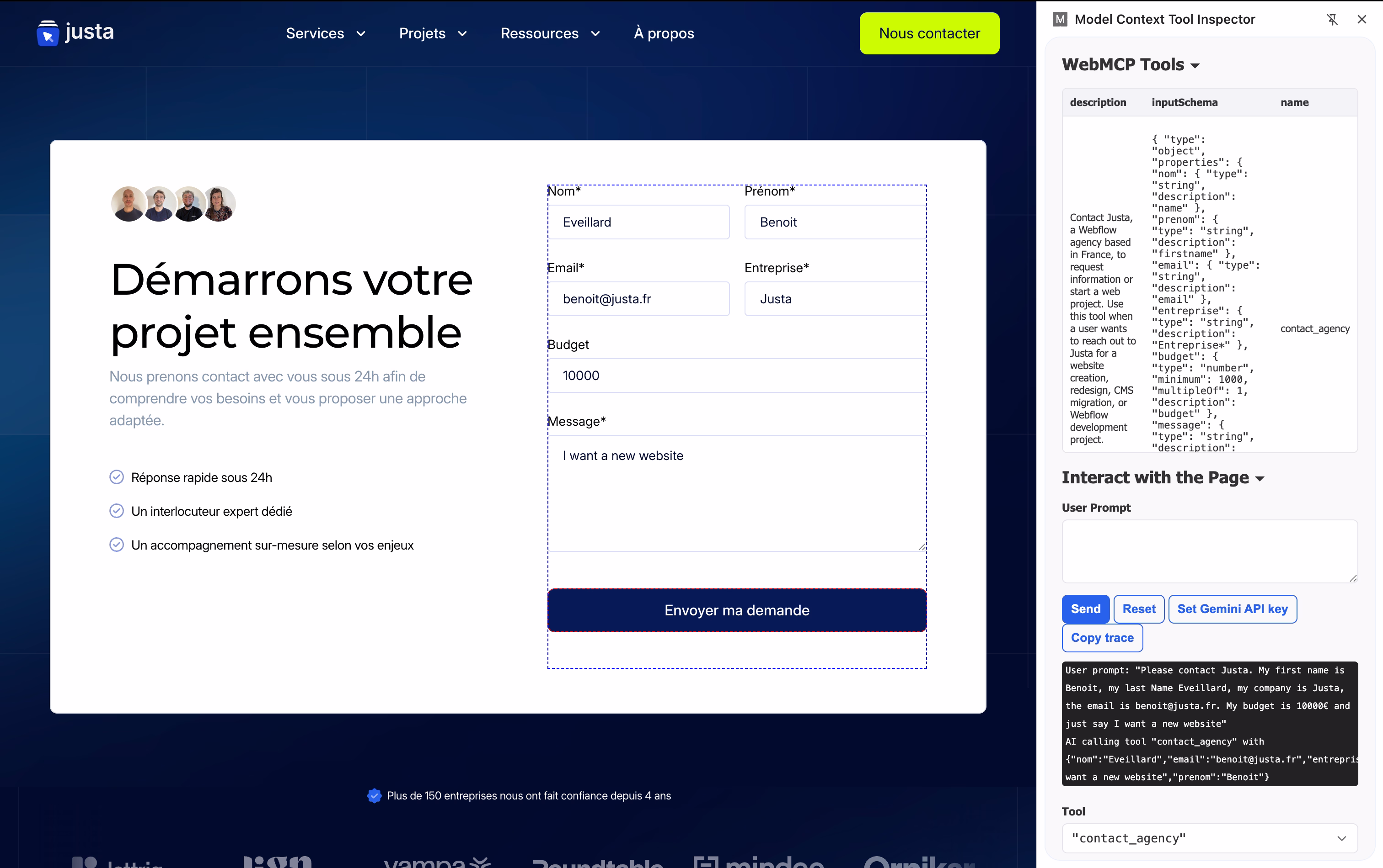 Exemple de WebMCP de Google