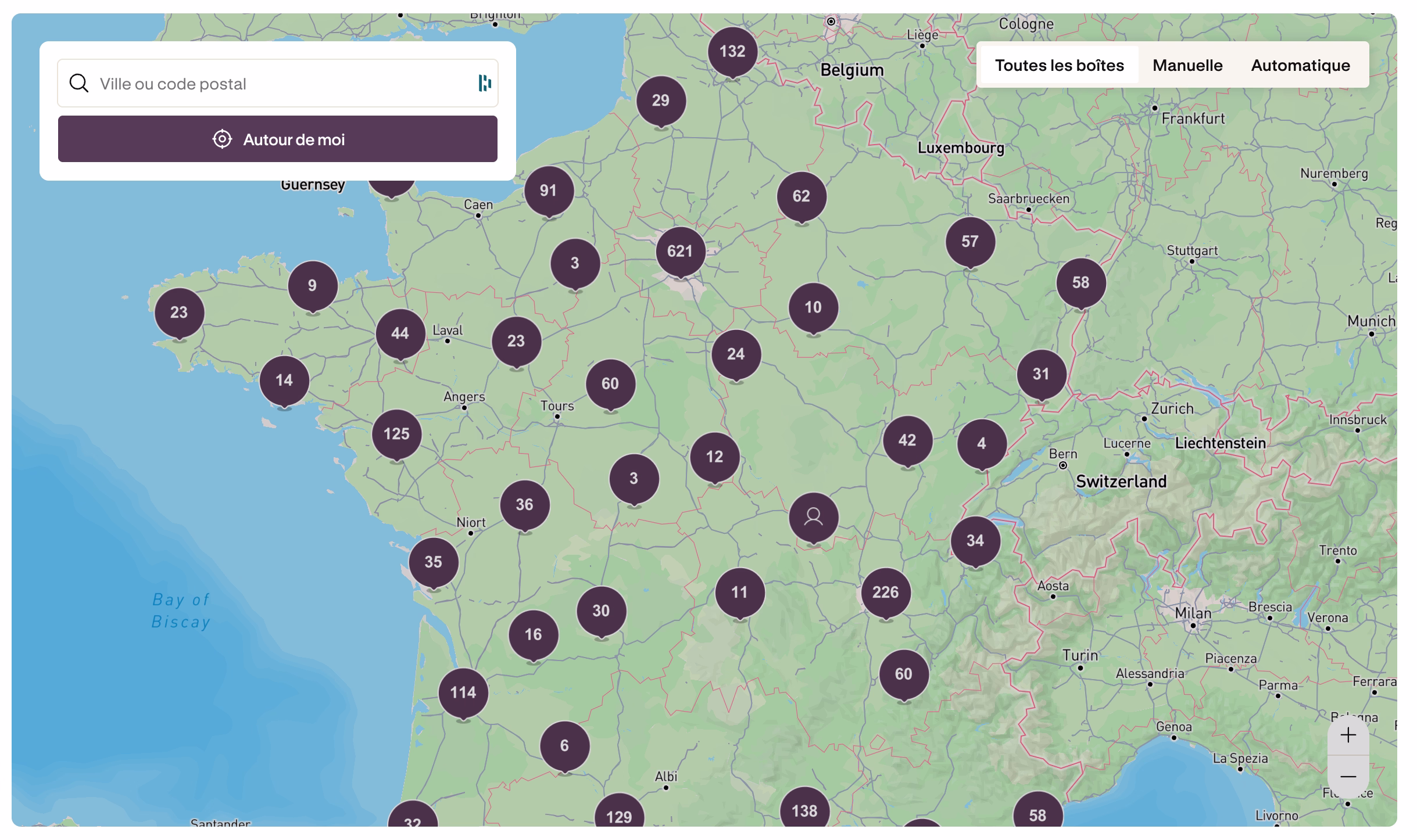cluster d'une carte Mapbox