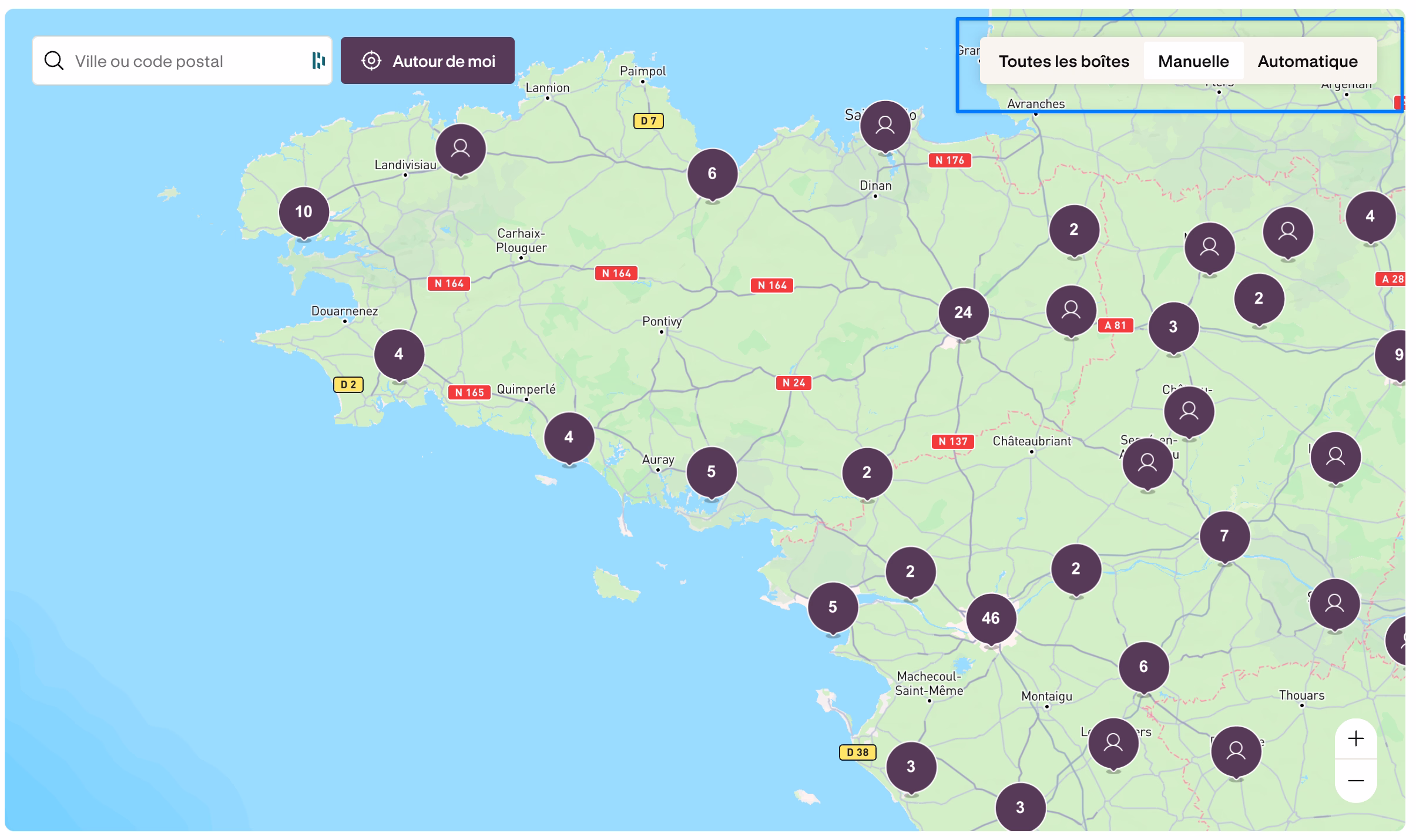 filtres d'une carte Mapbox