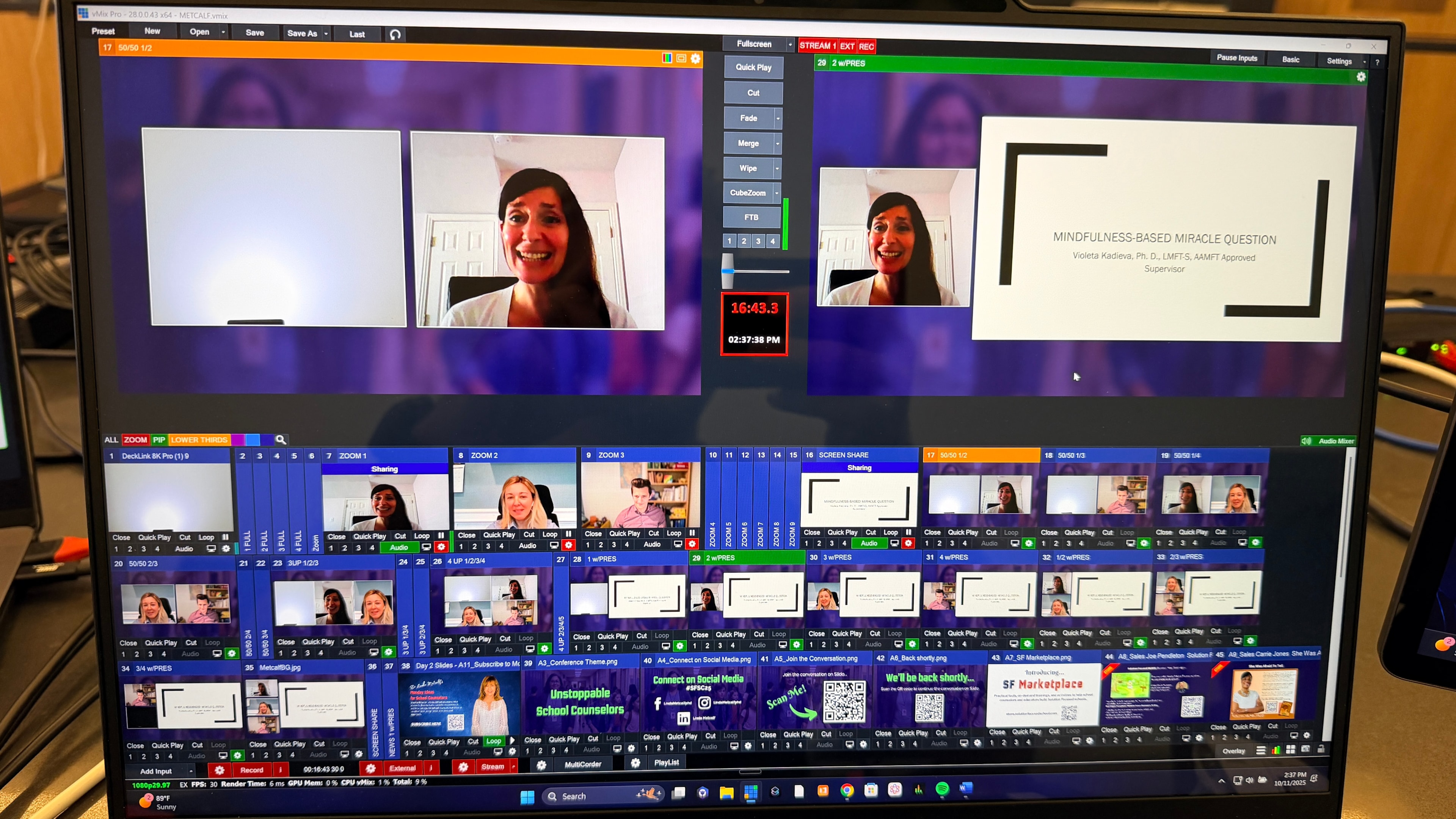 Technical setup for webinars including equipment and online platforms.