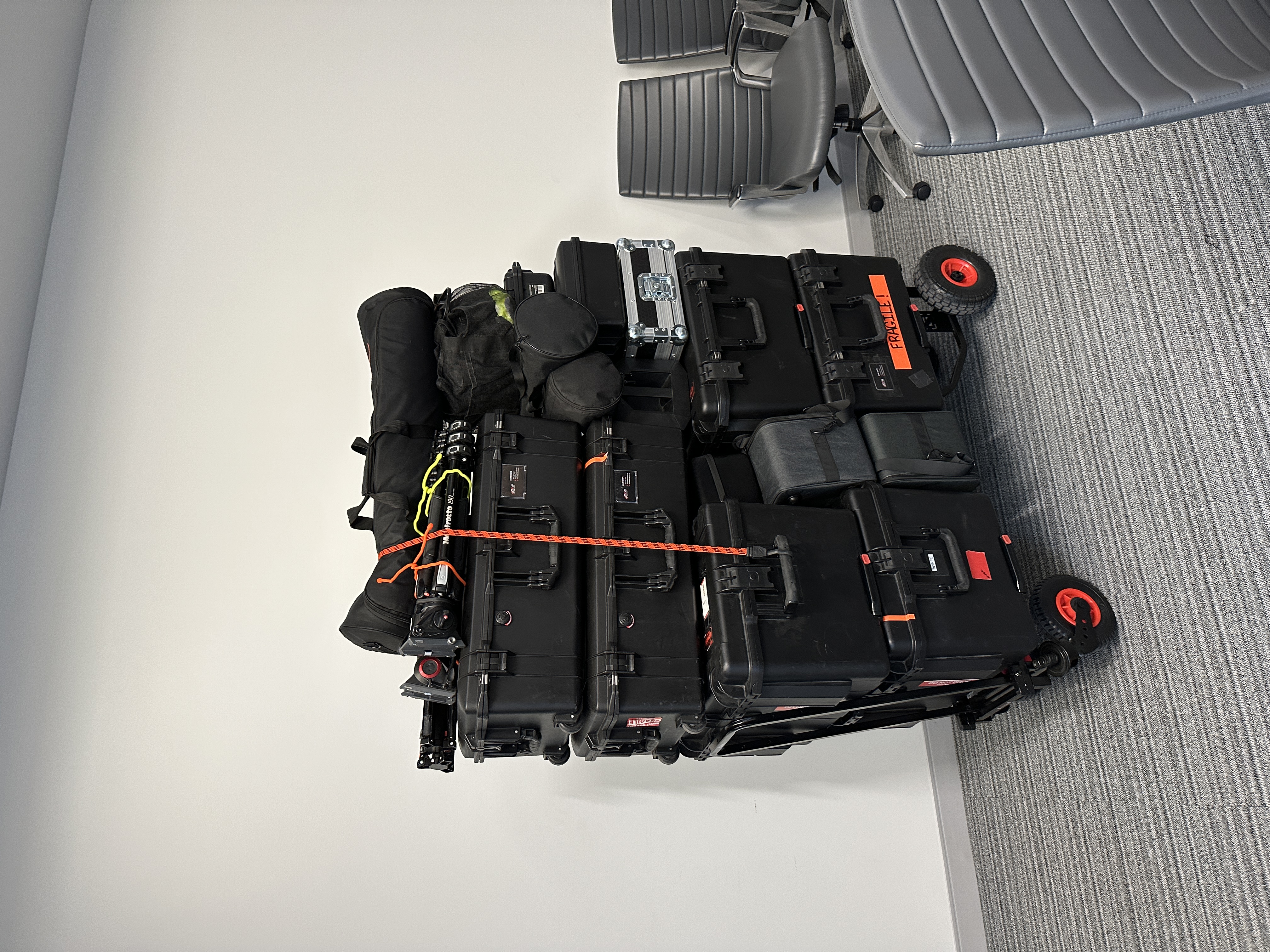 Professional livestream production equipment packed in Pelican cases ready for deployment to a corporate event