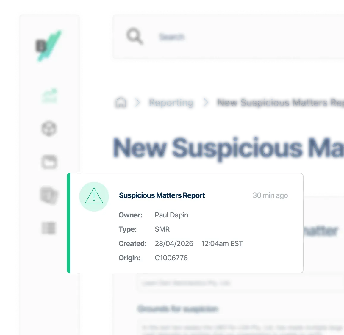 Example of creating a new suspicious matter report