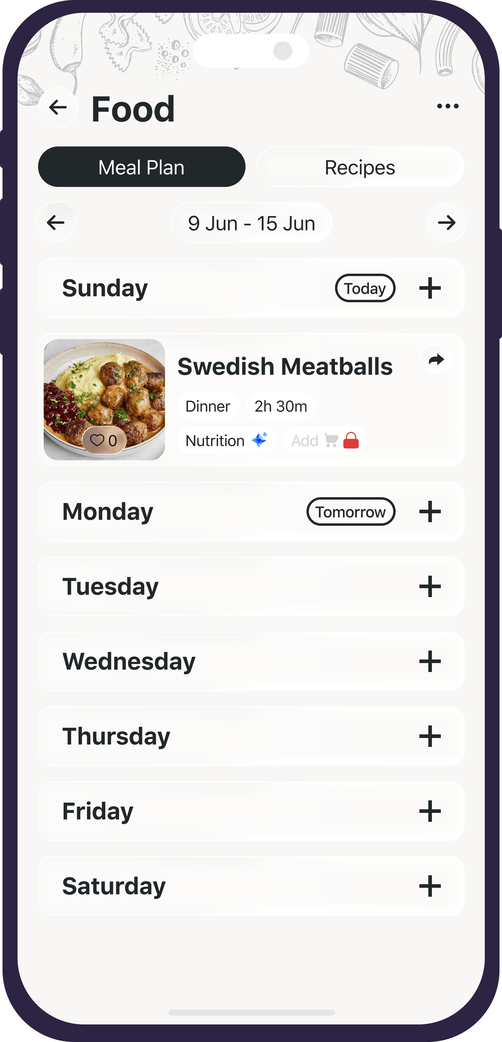 Famnest Food screen