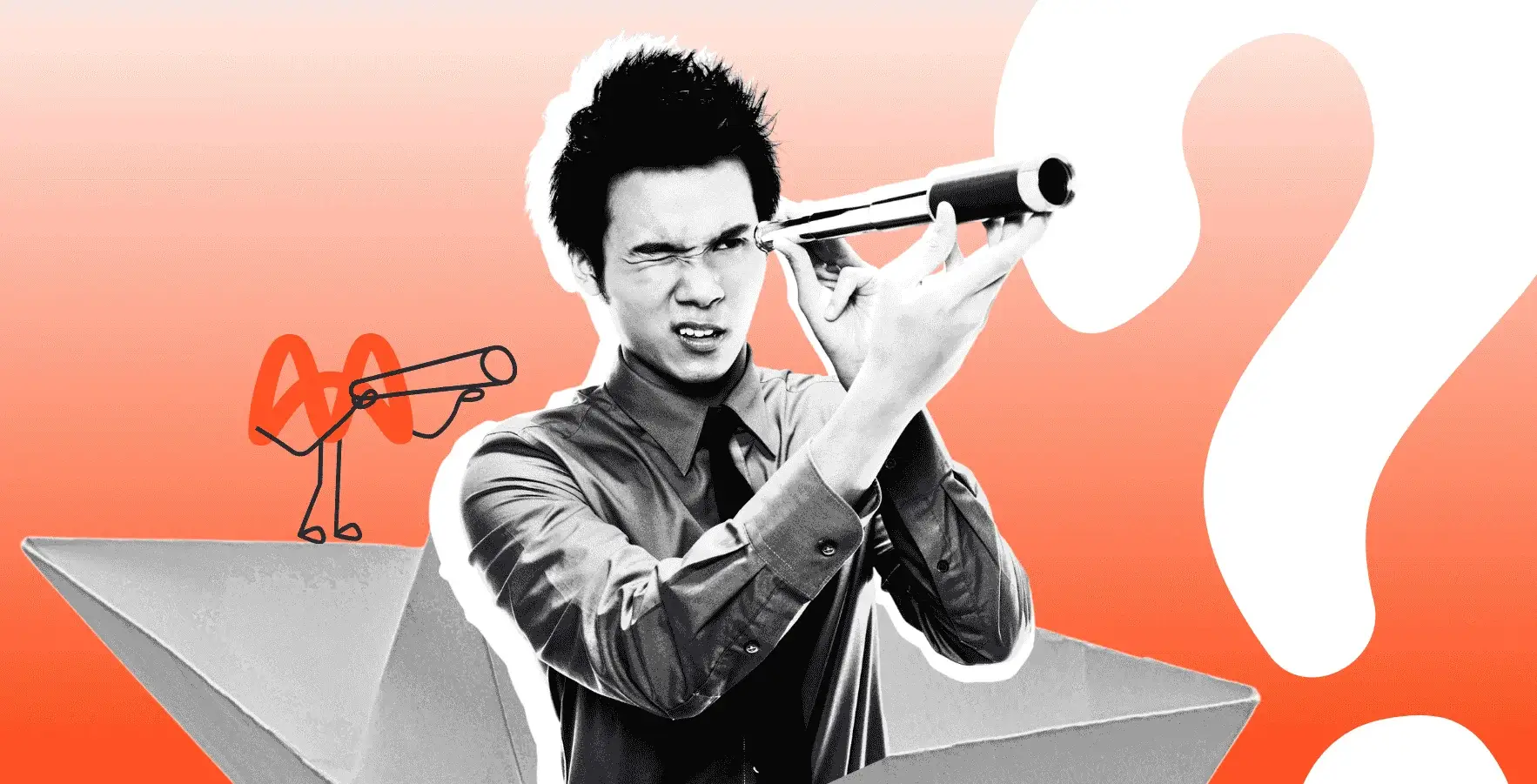 Homme regardant dans un longue vue à la recherche de startups