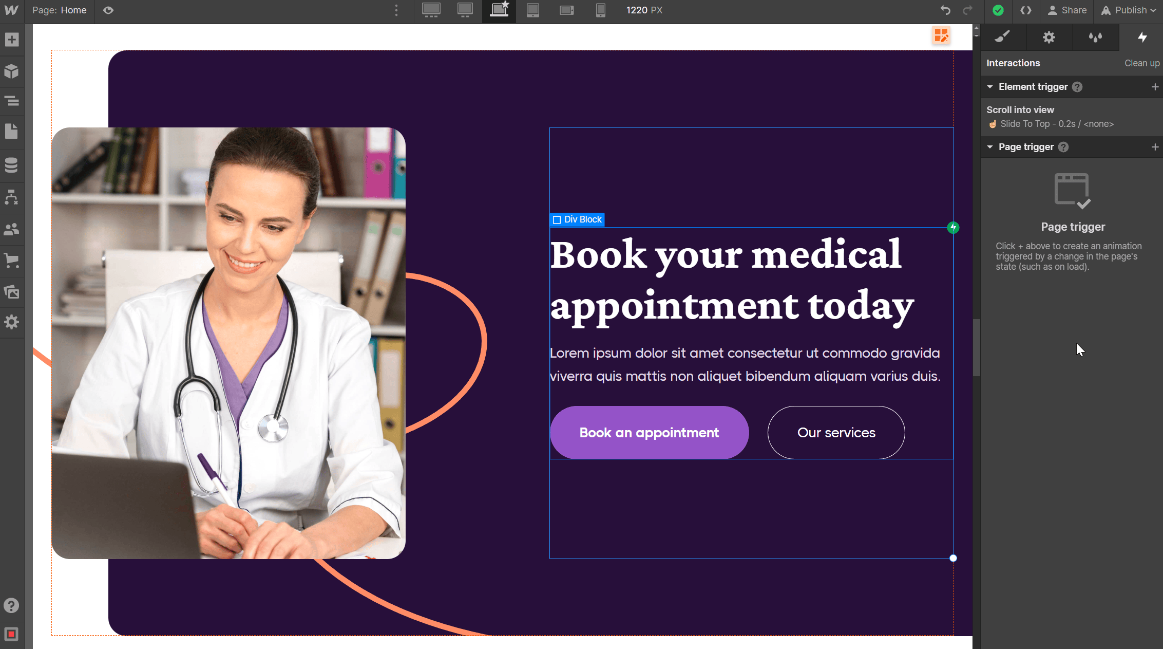 Start Here Interactions - Medic X Webflow Template