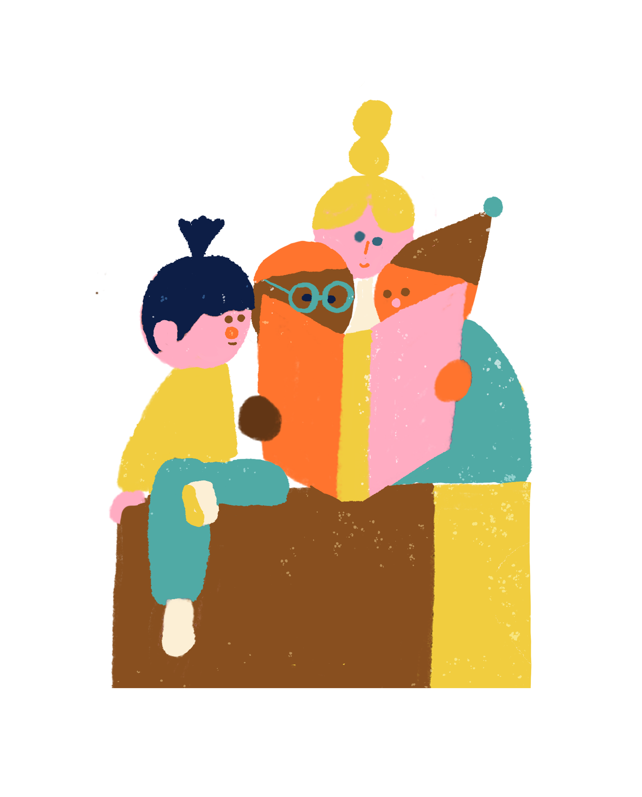 Illustration på barn som läser i en bok