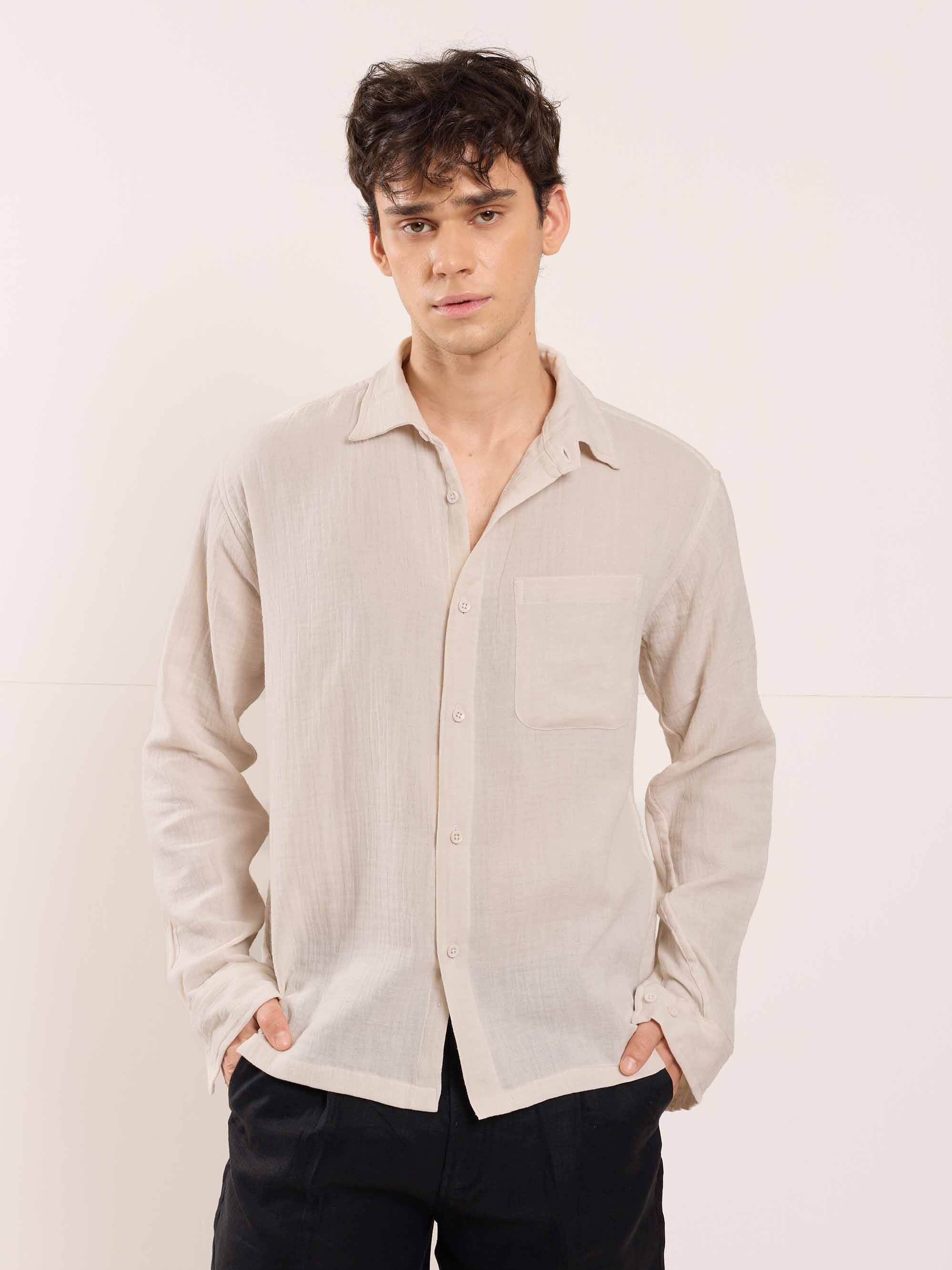 Almond White Gauze Holiday Shirt