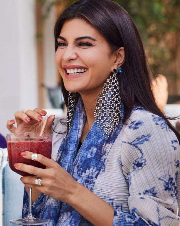 Luna Plaided Chandelier Earrings In Sparkling White