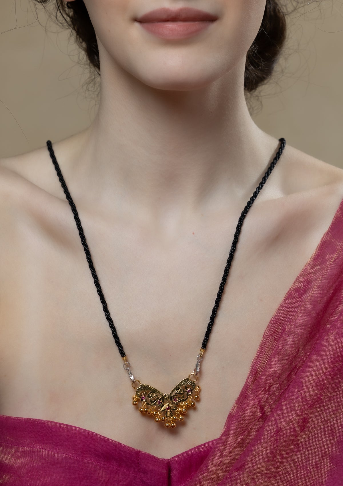 Kumkum Gold Tone Silver Mangalsutra