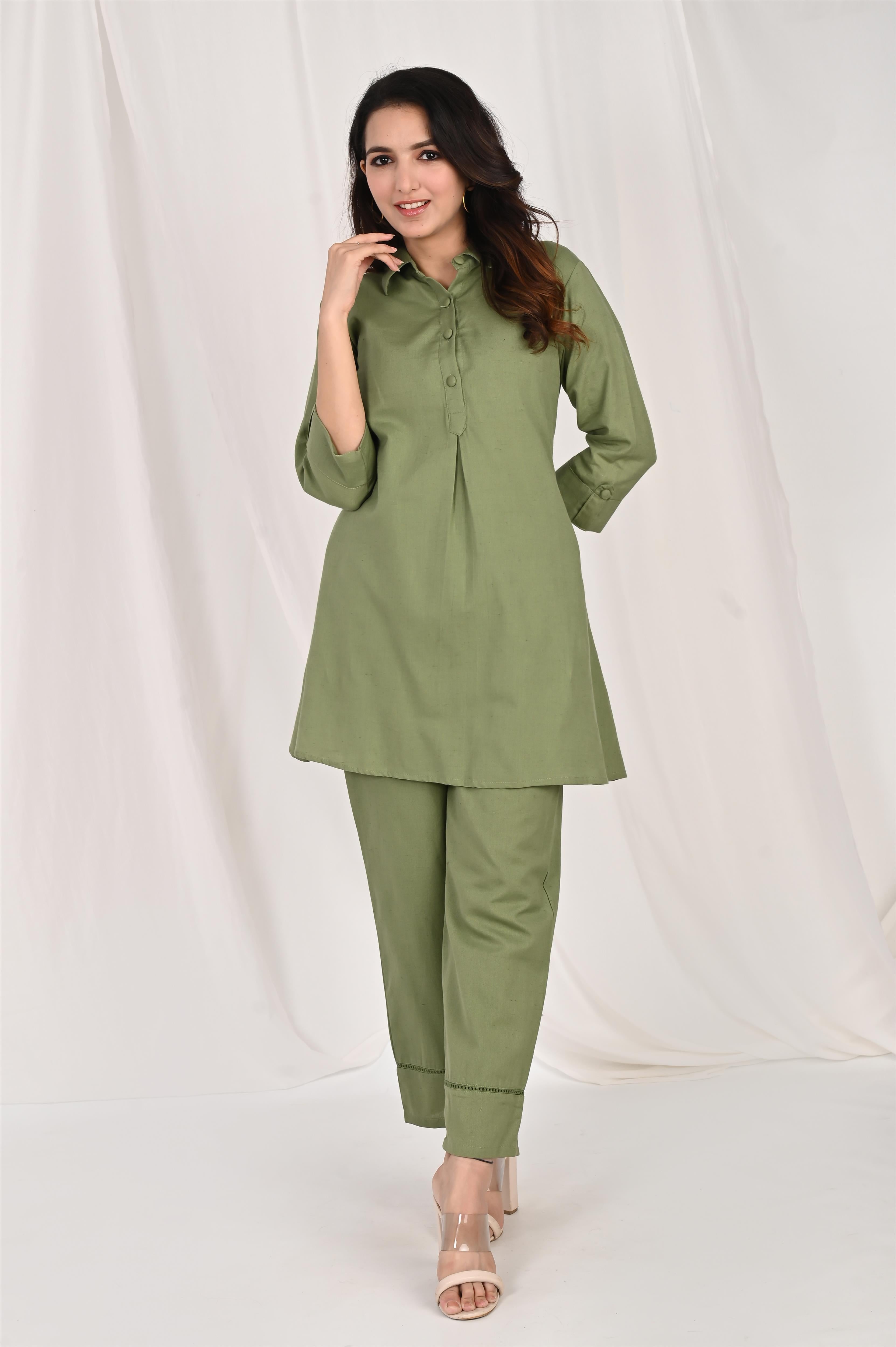 Green Cotton Flex Co-Ord Set