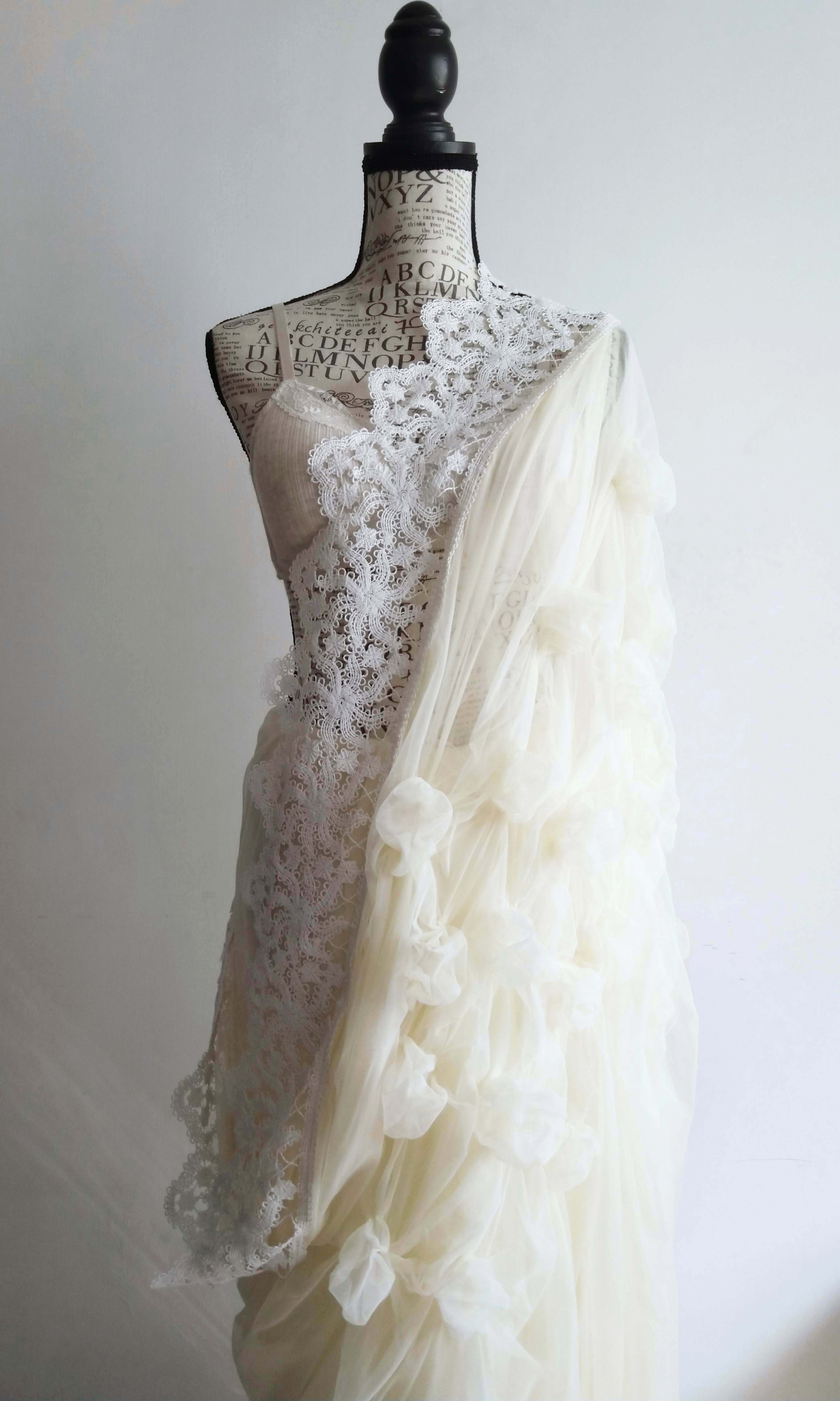 Billow Tulle Sari I Hand Textured & Crocheted Soft Tulle