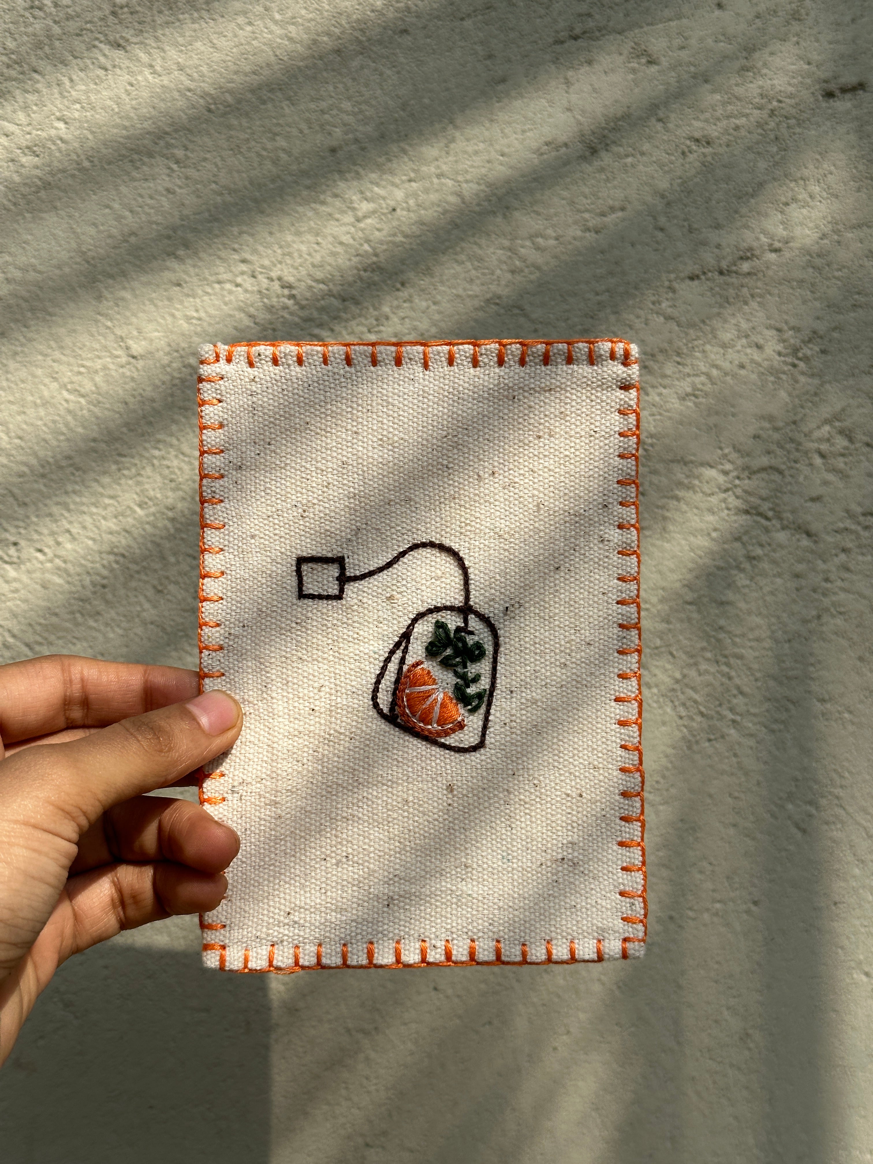 Basil and orange tea hand-embroidered postcard