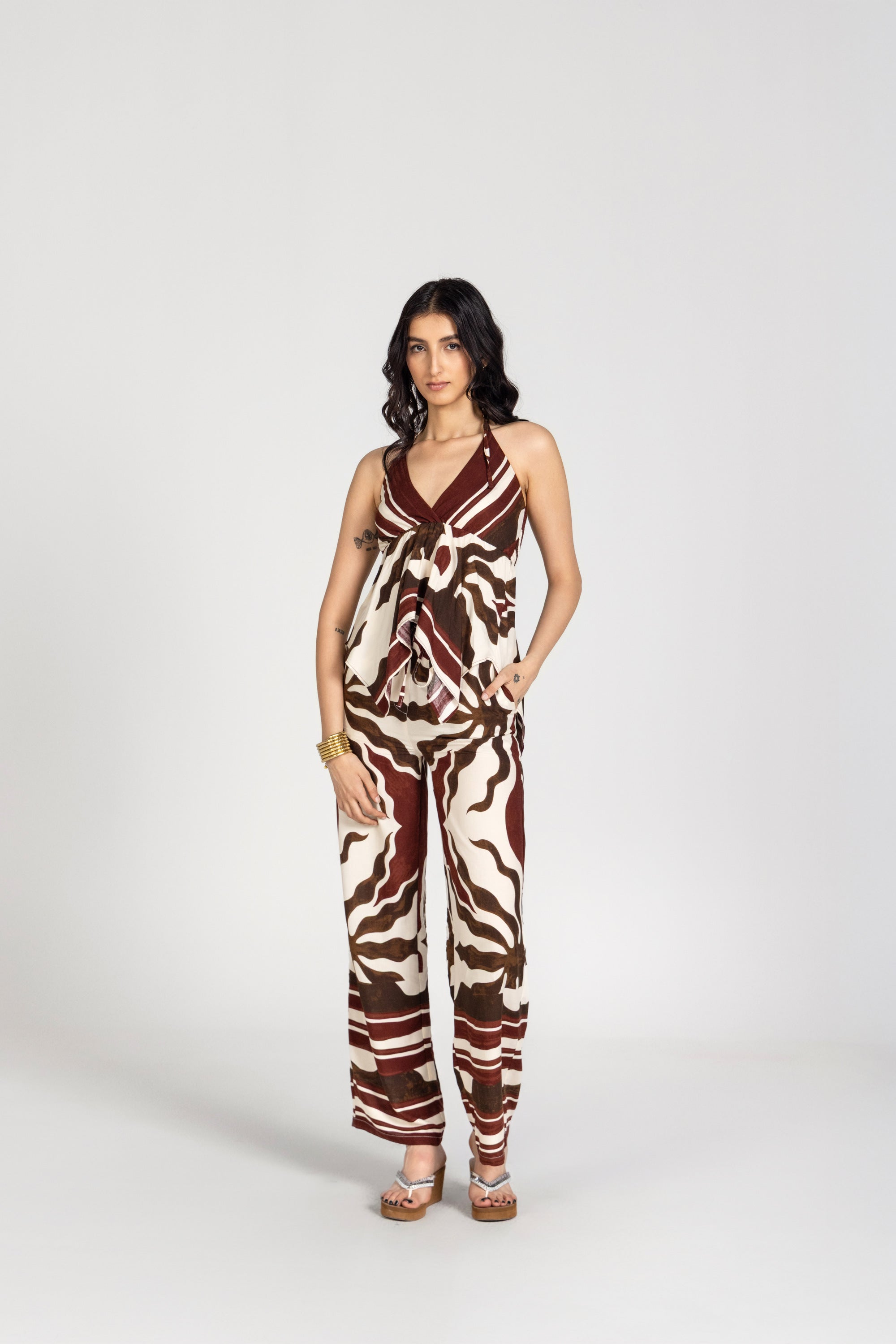 Abstract Brown Halter Co-ord Set