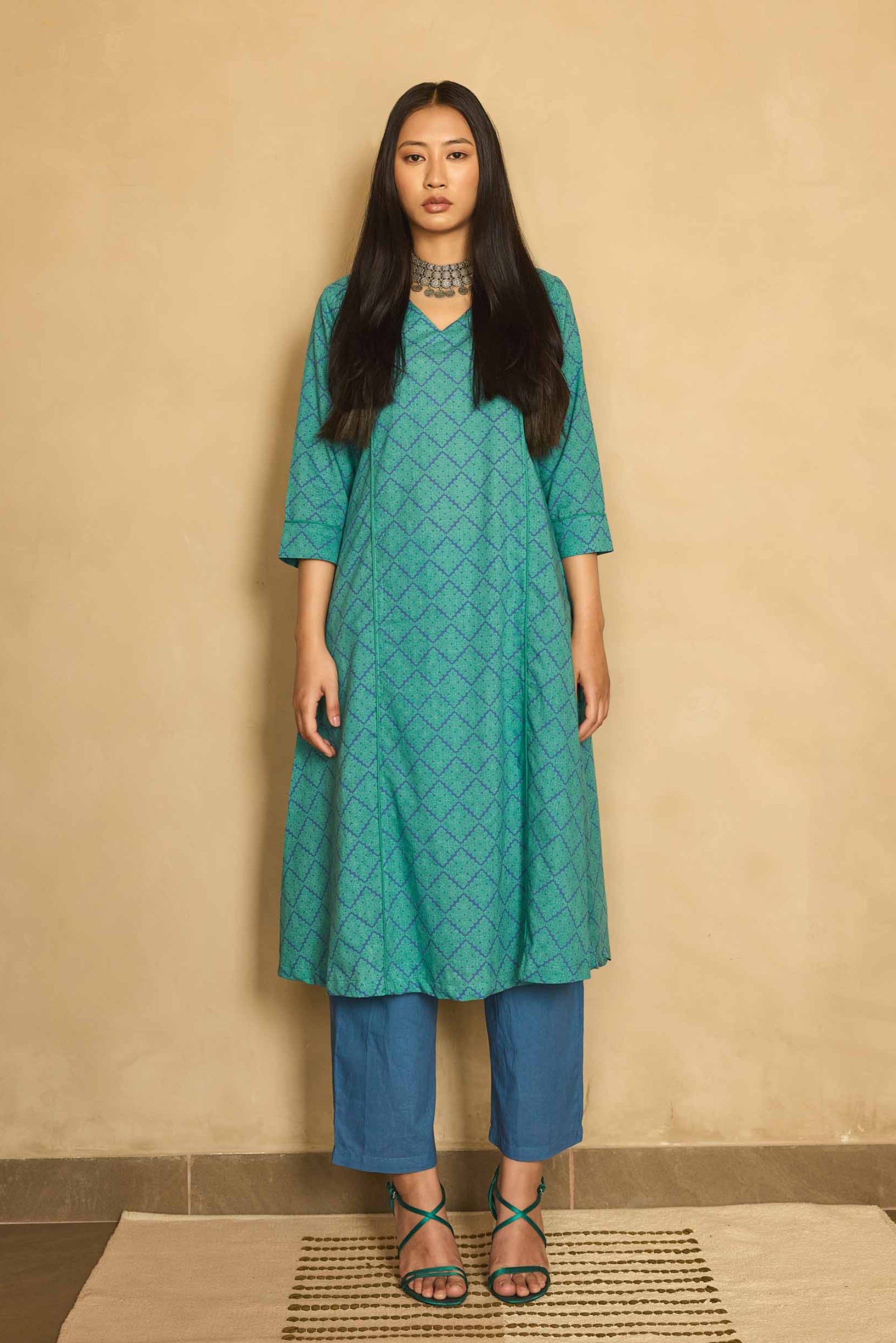 Blue Panelled Kurta